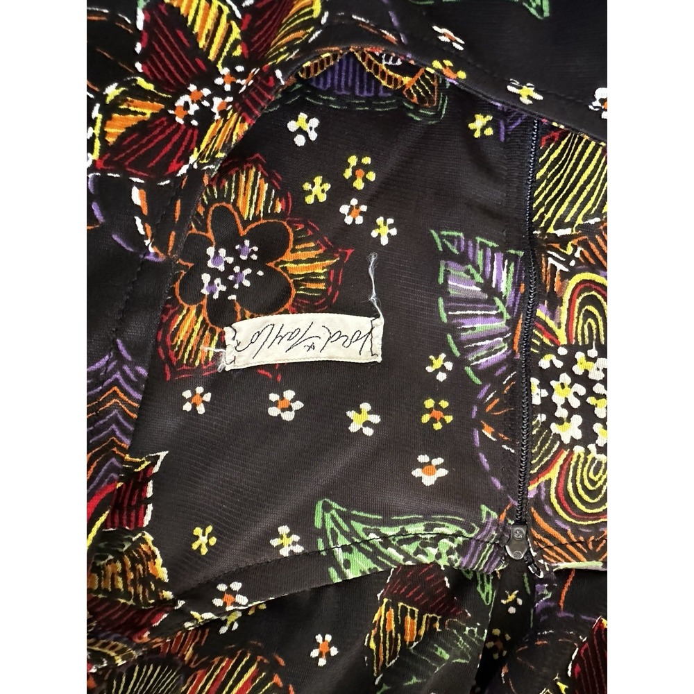 Vintage Lord & Taylor Black Colorful Folk Floral Maxi Dress Front Slits - Picture 6 of 6